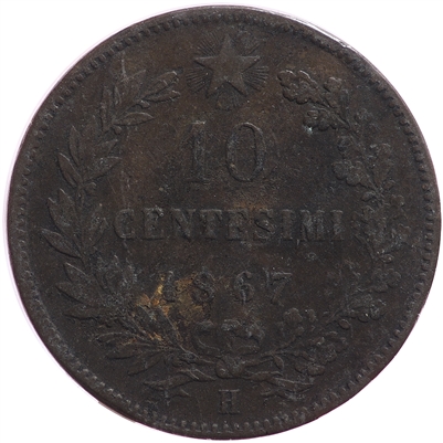 Italy 1867H 10 Centesimi Very Fine (VF-20)