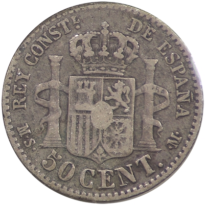 Spain 1885MS-M 50 Centimes Very Fine (VF-20)