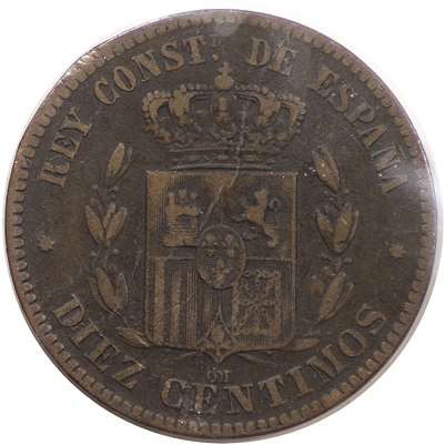 Spain 1879OM 10 Centimos Very Fine (VF-20)