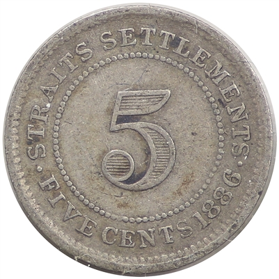 Straits Settlements 1886 5 Cents Fine (F-12)
