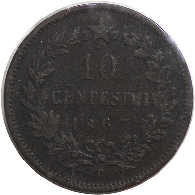 Italy 1867T 10 Cent Very Fine (VF-20)