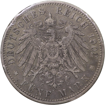 German Empire 1902A Prussia 5 Marks Extra Fine (EF-40) $