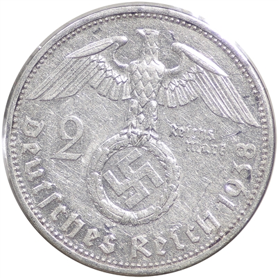 German Third Reich 1938A 2 Marks Uncirculated (MS-60)