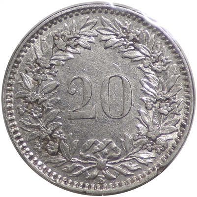 Switzerland 1920B 20 Rappen Almost Uncirculated (AU-50)