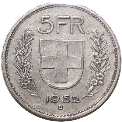 Switzerland 1952B 5 Francs Extra Fine (EF-40) $