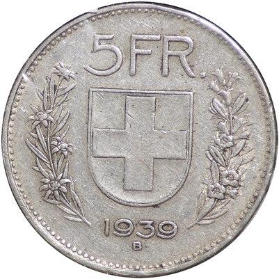 Switzerland 1939B 5 Francs Extra Fine (EF-40)