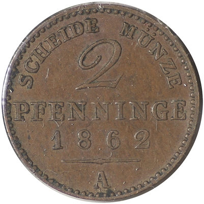 German States 1826A Prussia 2 Pfennig Almost Uncirculated (AU-50)