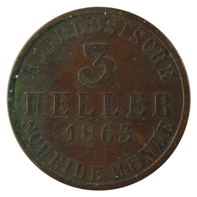 German States 1863 Hesse 3 Heller Extra Fine (EF-40)