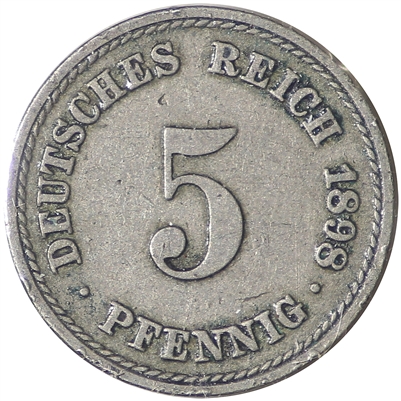 German Empire 1898A 5 Pfennig Almost Uncirculated (AU-50)