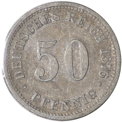 German Empire 1876B 50 Pfennig Almost Uncirculated (AU-50)