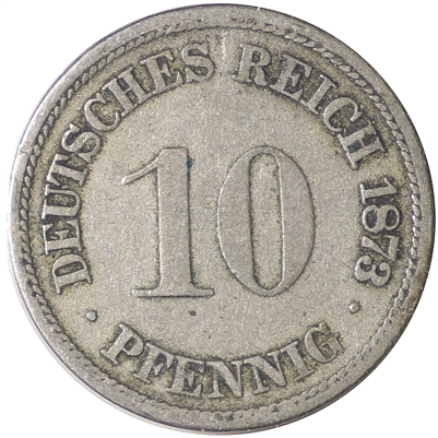 German Empire 1873A 10 Pfennig Extra Fine (EF-40)