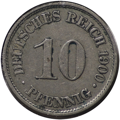 German Empire 1900A 10 Pfennig Almost Uncirculated (AU-50)