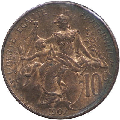 France 1907 10 Centimes Almost Uncirculated (AU-50)