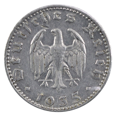 German Third Reich 1935J 50 Pfennig Extra Fine (EF-40)