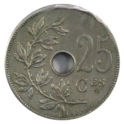 Belgium 1909 French 25 Centimes Almost Uncirculated (AU-50)