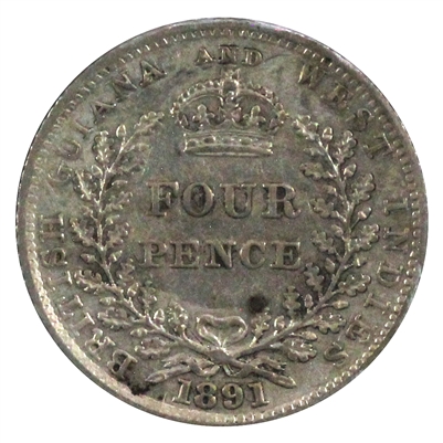 British Guiana 1891 4 Pence Almost Uncirculated (AU-50)