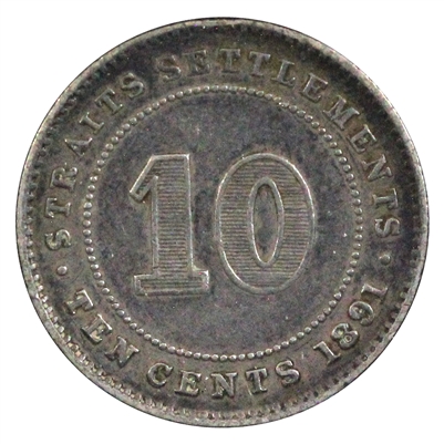 Straits Settlements 1891 10 Cents Almost Uncirculated (AU-50) $