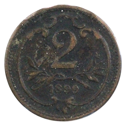Austria 1899 2 Heller Almost Uncirculated (AU-50) $