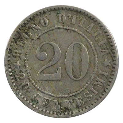 Italy 1894 KB 20 Centesimi Almost Uncirculated (AU-50)