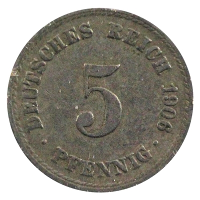 German Empire 1906A 5 Pfennig Almost Uncirculated (AU-50)