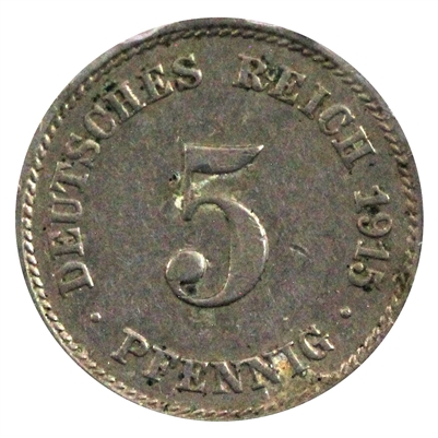 German Empire 1915J 5 Pfennig Almost Uncirculated (AU-50)