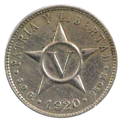 Cuba 1920 5 Centavos Almost Uncirculated (AU-50)