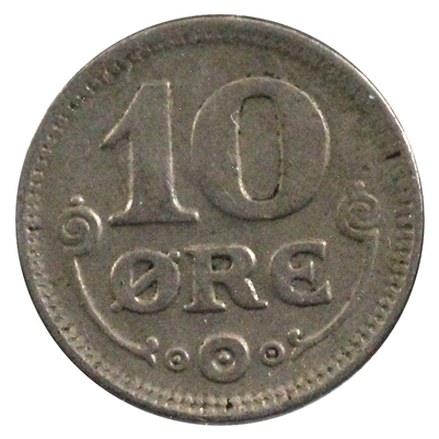 Denmark 1921HCNGJ 10 Ore Almost Uncirculated (AU-50)