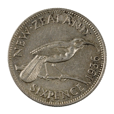 New Zealand 1936 6 Pence Almost Uncirculated (AU-50)