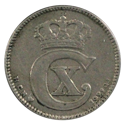 Denmark 1921HCNGJ 25 Ore Almost Uncirculated (AU-50)