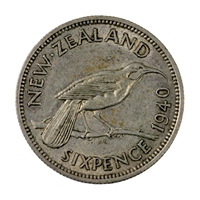 New Zealand 1940 6 Pence Extra Fine (EF-40)
