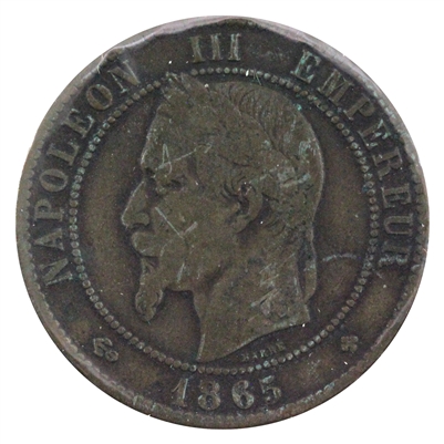 France 1865BB 10 Centimes VF-EF (VF-30)