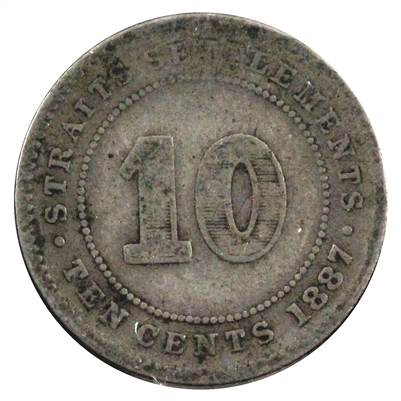 Straits Settlements 1887 10 Cents VG-F (VG-10)