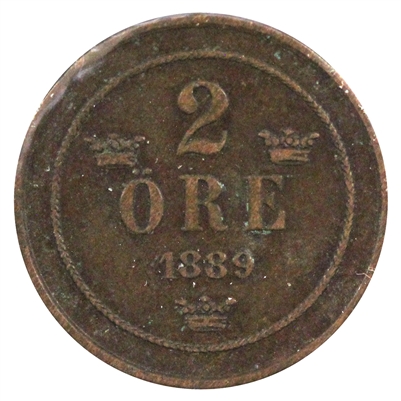 Sweden 1889 2 Ore Extra Fine (EF-40)