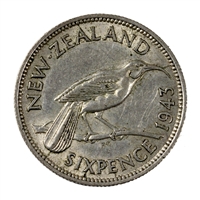 New Zealand 1943 6 Pence Extra Fine (EF-40)