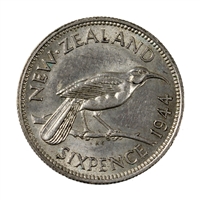 New Zealand 1944 6 Pence Extra Fine (EF-40)