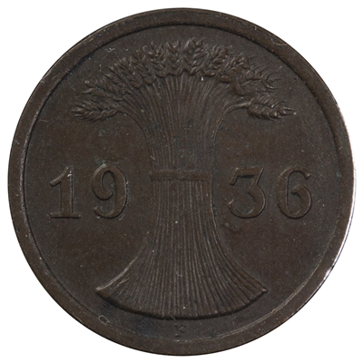 German Third Reich 1936F 2 Pfennig Almost Uncirculated (AU-50)