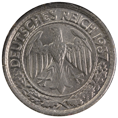 German Third Reich 1937A 50 Pfennig Extra Fine (EF-40)