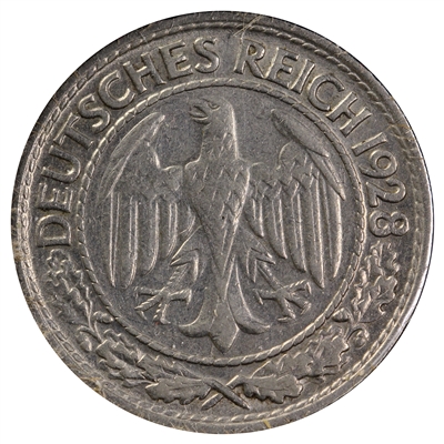 German Weimar Republic 1928D 50 Pfennig Extra Fine (EF-40)