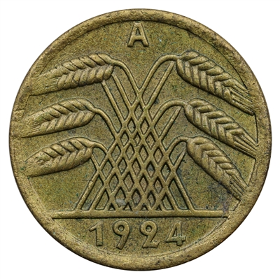 German Weimar Republic 1924A 50 Pfennig EF-AU (EF-45) $