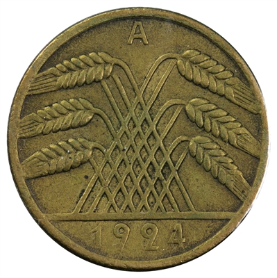 German Weimar Republic 1924A 10 Pfennig Extra Fine (EF-40)