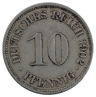 German Empire 1902A 10 Pfennig Extra Fine (EF-40)
