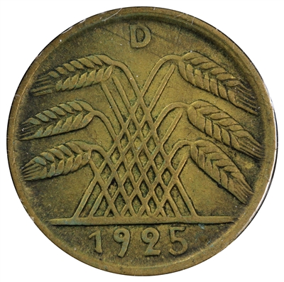 German Weimar Republic 1925D 5 Pfennig Almost Uncirculated (AU-50)