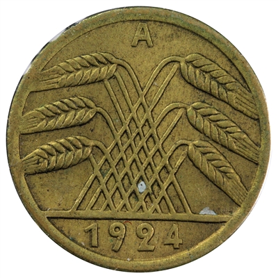 German Weimar Republic 1924A 5 Pfennig Almost Uncirculated (AU-50)