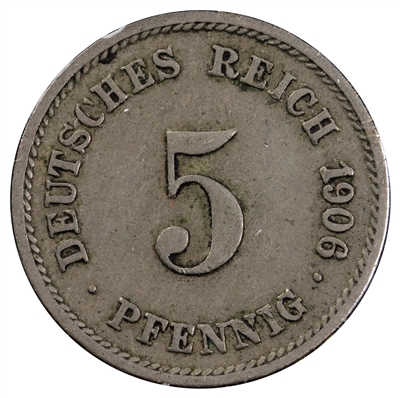 German Empire 1906G 5 Pfennig Extra Fine (EF-40)