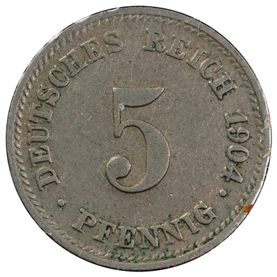 German Empire 1904D 5 Pfennig Extra Fine (EF-40)