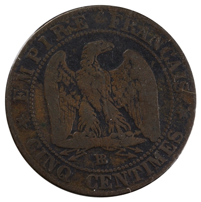 France 1854BB 5 Centimes Very Fine (VF-20)