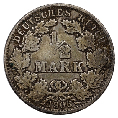 German Empire 1906G 1/2 Mark Extra Fine (EF-40) $