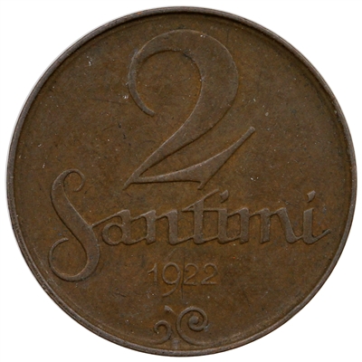 Latvia 1922 2 Santimi Almost Uncirculated (AU-50)