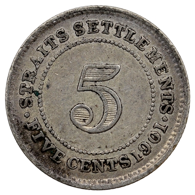 Straits Settlements 1901 5 Cents Extra Fine (EF-40) $