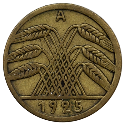 German Weimar Republic 1925A 5 Pfennig Extra Fine (EF-40)